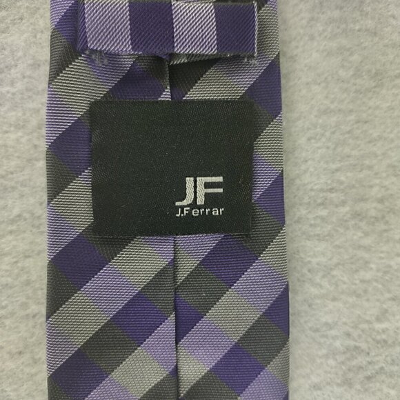 JF J. Ferrar Men's Purple, Gray, Dark Gray Striped 100% Polyester Men’ Neck Tie - Picture 8 of 12